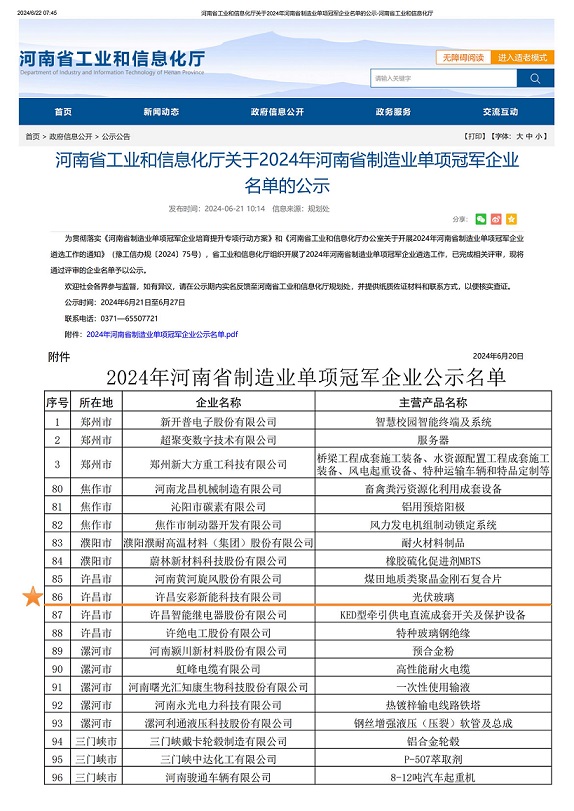 许昌伟德国际1949荣获“2024年河南省制造业单项冠军企业”称号
